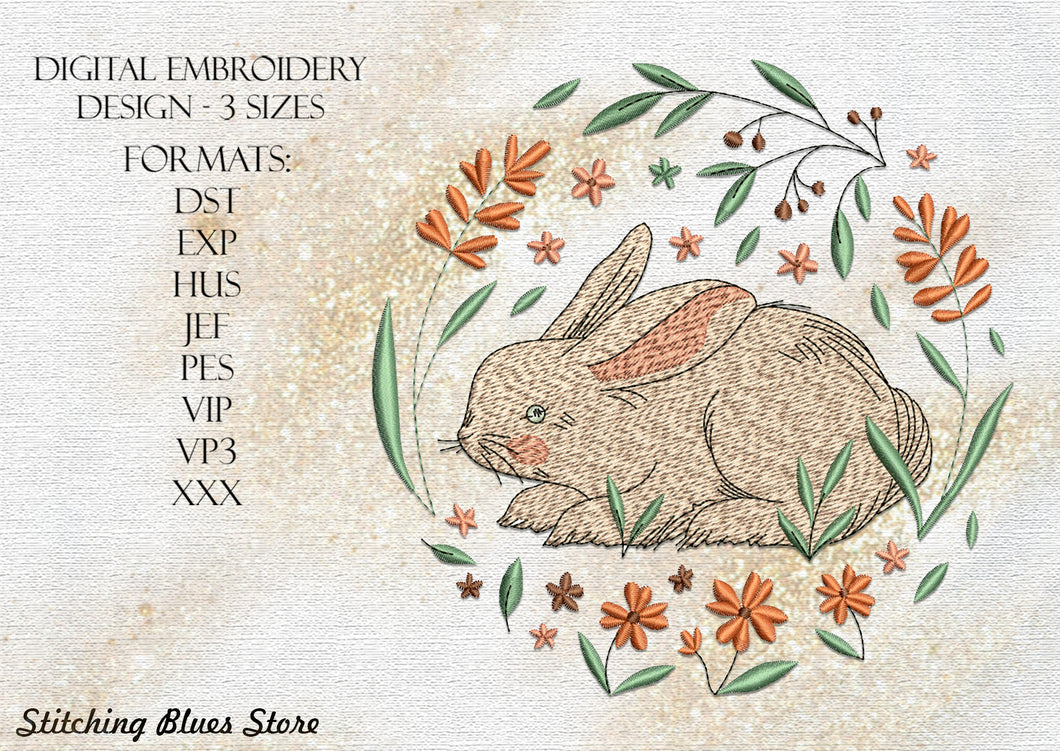 Cute Bunny With Plants machine embroidery design - Easter