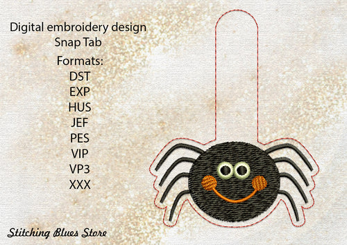 Cute Spider Snap Tab Machine Embroidery Design
