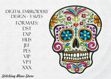 Load image into Gallery viewer, Mexican skull machine embroidery design - Dia de los muertos symbol - Santa Muerte