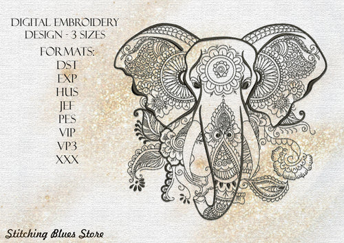 Elephant Head machine embroidery design