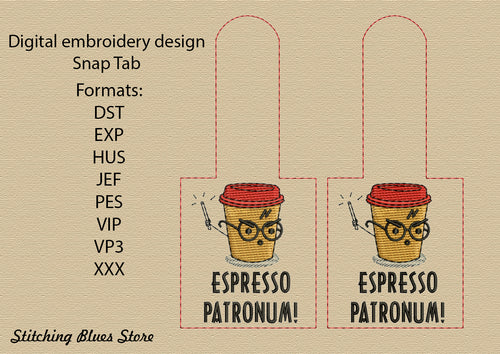 Espresso Snap Tab machine embroidery design - cup of coffee