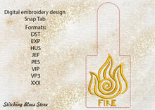 Load image into Gallery viewer, Fire Element Snap Tab machine embroidery design