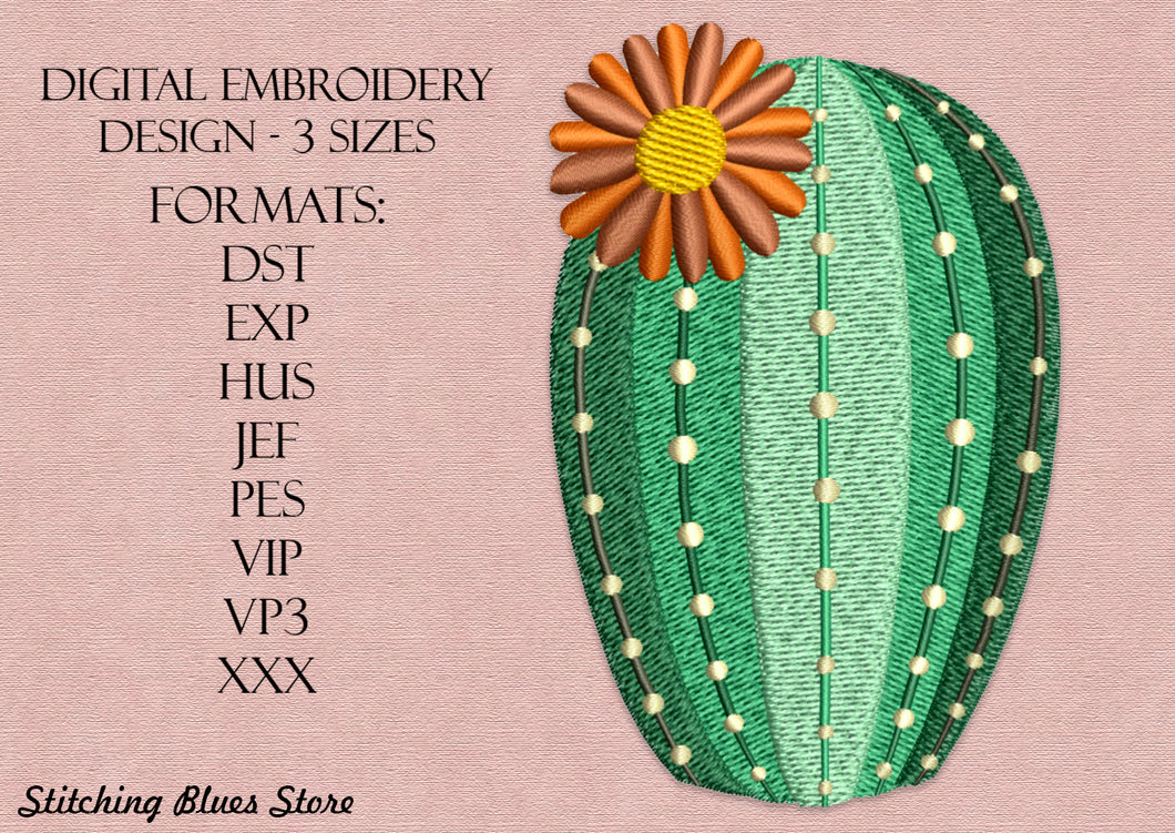Cactus with flower machine embroidery design