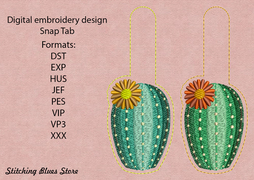 Flowering Сactus Snap Tab machine embroidery design