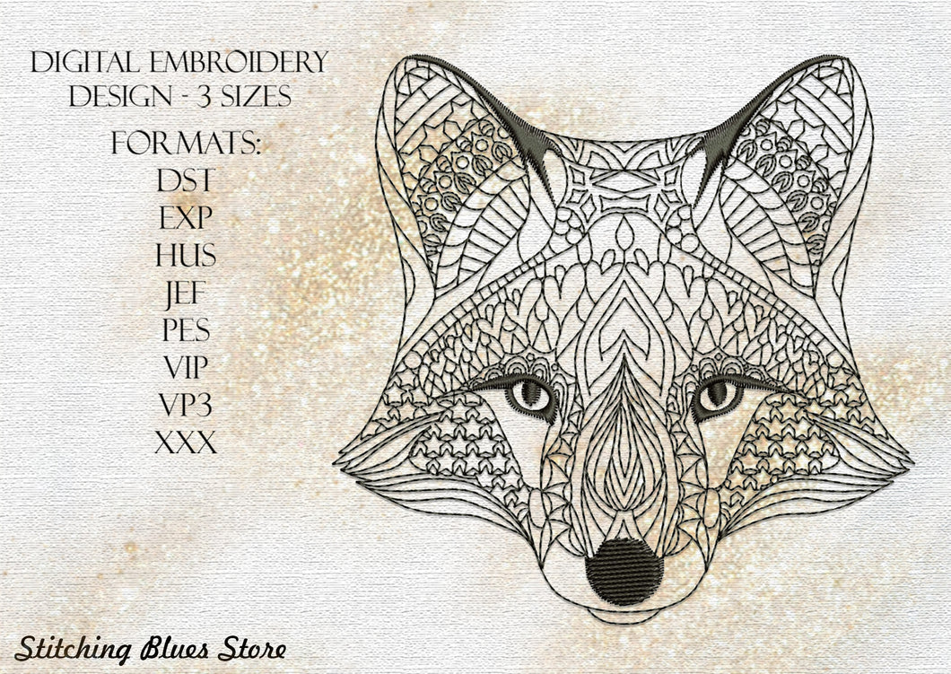 Fox portrait machine embroidery design