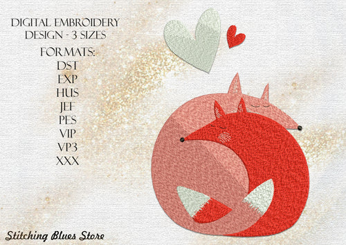 Foxes couple machine embroidery design - Valentine's Day