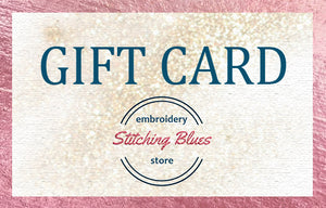 Gift Cards from 10 to 100 USD for machine embroidery designs in Stitching Blues Store