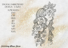 Load image into Gallery viewer, Girl With Roses machine embroidery design