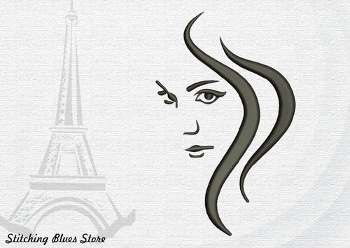 Girl with a piercing look machine embroidery design