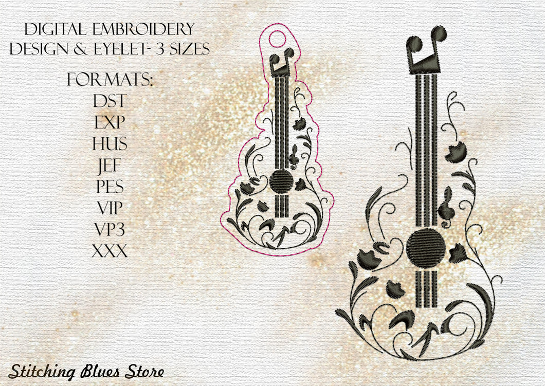 Guitar machine embroidery design + Snap Tab Eyelet