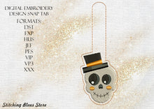 Load image into Gallery viewer, Halloween Skull Snap Tab Machine Embroidery Design