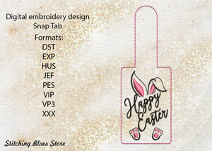 Happy Easter Snap Tab machine embroidery design
