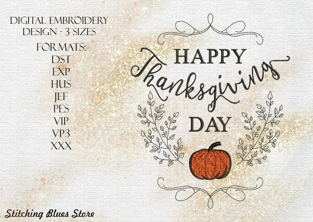 Happy Thanksgiving Day machine embroidery design - harvest festival