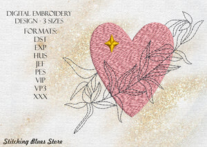 Heart & Leaves - Valentines Day - machine embroidery design