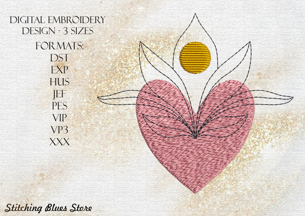 Heart & Lotus - Valentines Day - machine embroidery design