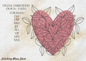 Heart & Plant - Valentines Day - machine embroidery design