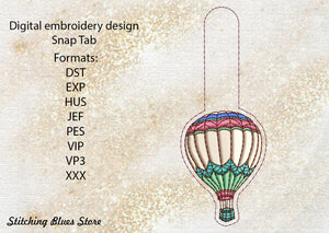 Hot air balloon Snap Tab machine embroidery design