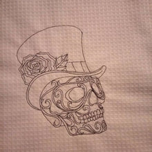 Load image into Gallery viewer, Skull in the hat machine embroidery design
