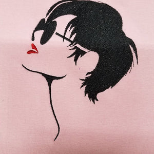 Girl with haircut machine embroidery design
