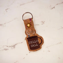 Load image into Gallery viewer, Cup of coffee Snap Tab machine embroidery design - Hello Fall