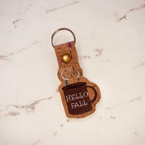 Cup of coffee Snap Tab machine embroidery design - Hello Fall