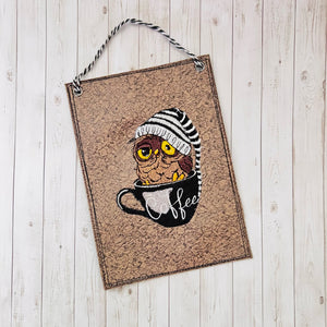 Sleepy Owl With Cup Of Coffee machine embroidery design