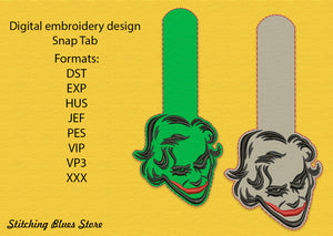 Villain Clown Snap Tab Machine Embroidery Design - key fob