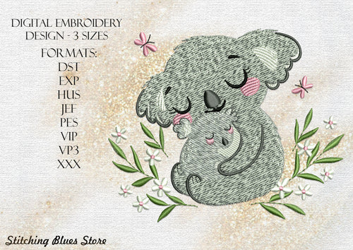 Koala with baby machine embroidery design