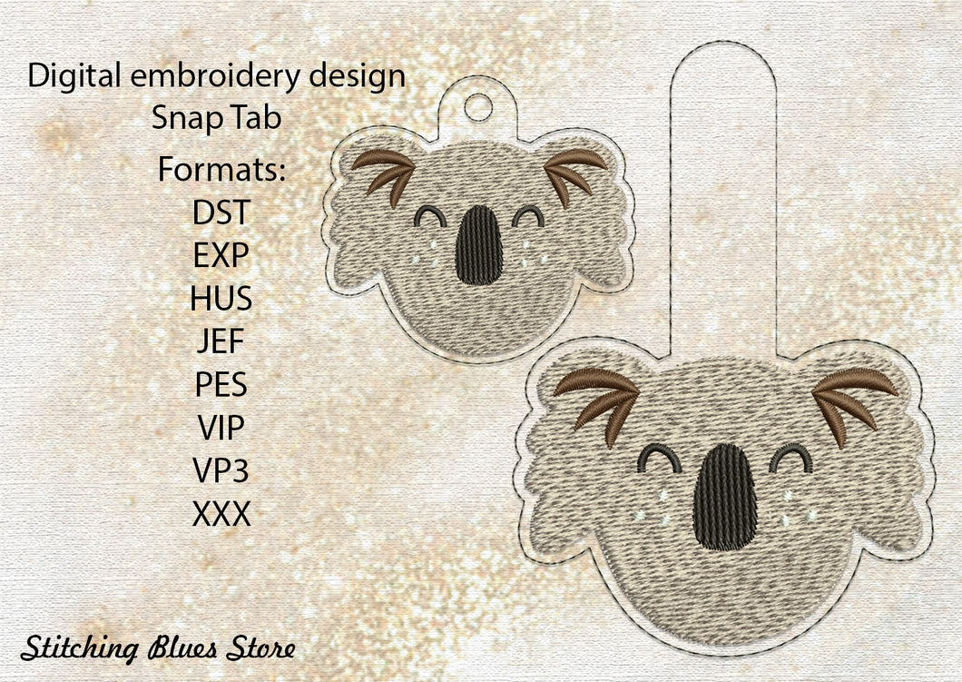 Koala head Snap Tab & Eyelet machine embroidery design