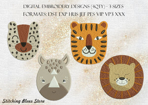 Set of the 4 Safari Animals machine embroidery designs