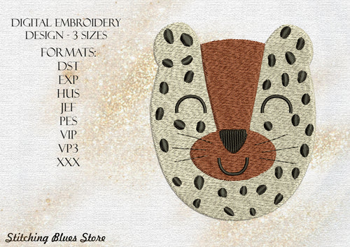 Leopard head machine embroidery design