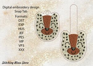 Leopard head Snap Tab & Eyelet machine embroidery design