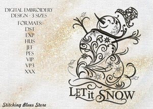 Let It Snow - machine embroidery design - Christmas Snowman