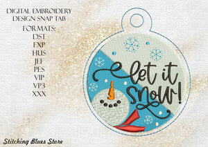 Let It Snow Christmas Decor Snap Tab Eyelet machine embroidery design