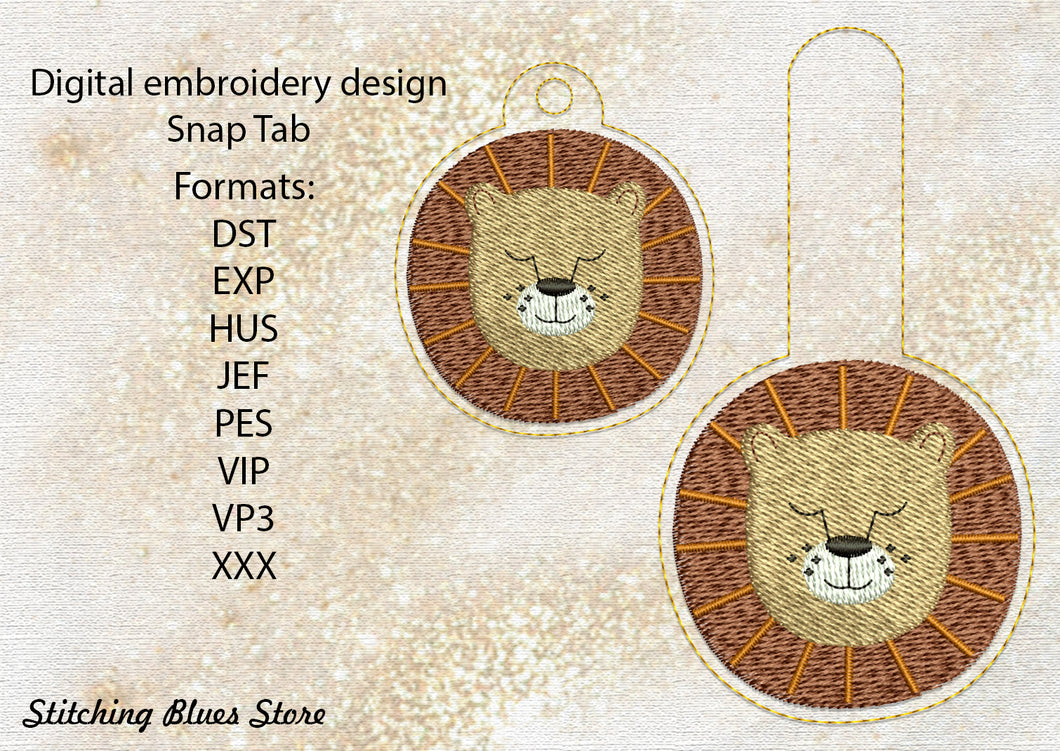 Lion head Snap Tab & Eyelet machine embroidery design