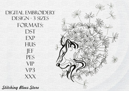 Lion & dandelion machine embroidery design