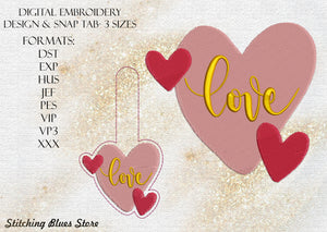 Love & Hearts machine embroidery design + Snap Tab