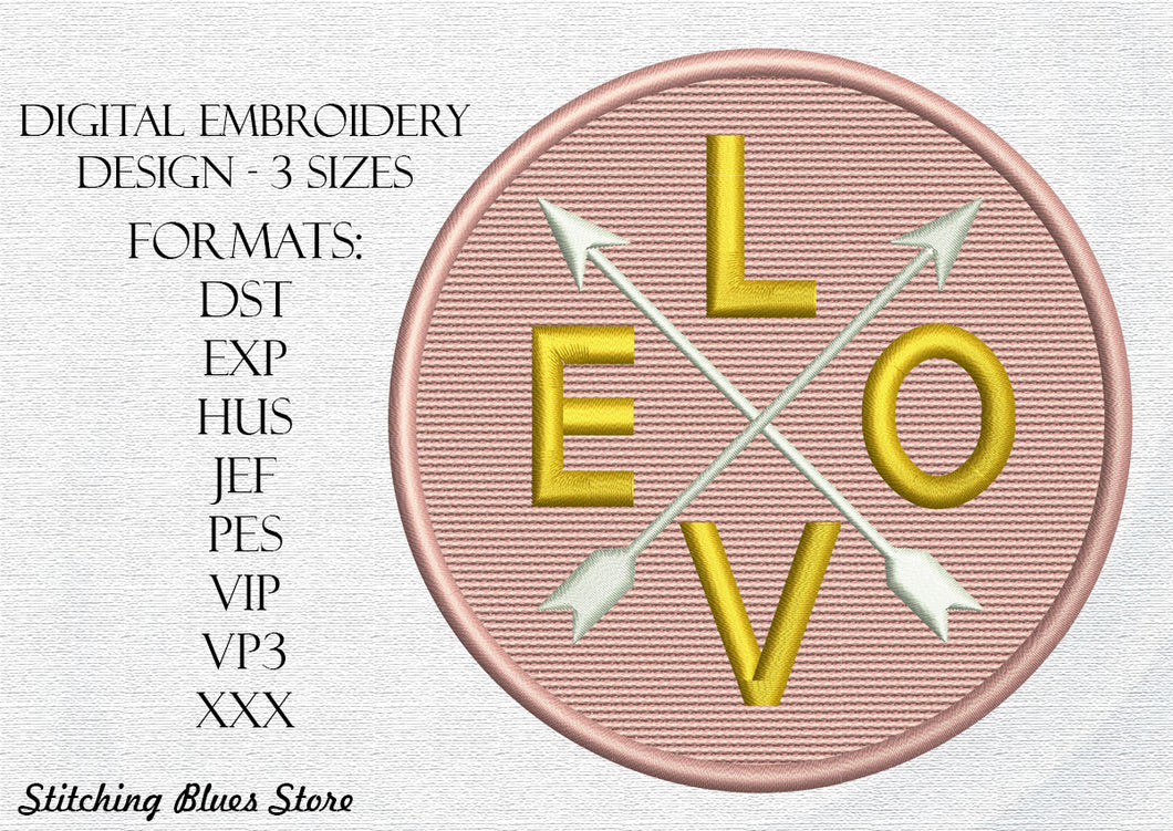 Round patch Love machine embroidery design - Valentines Day