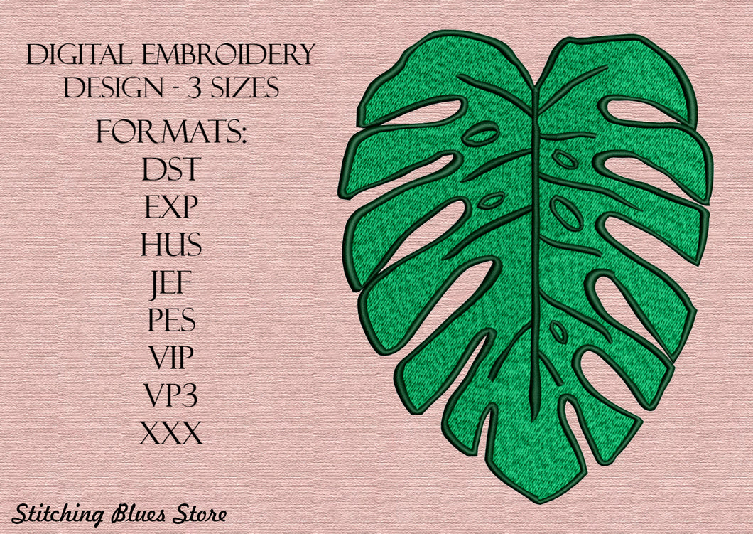 Tropical Monstera Leaf machine embroidery design