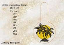 Load image into Gallery viewer, Palm trees and sunset Snap Tab machine embroidery design
