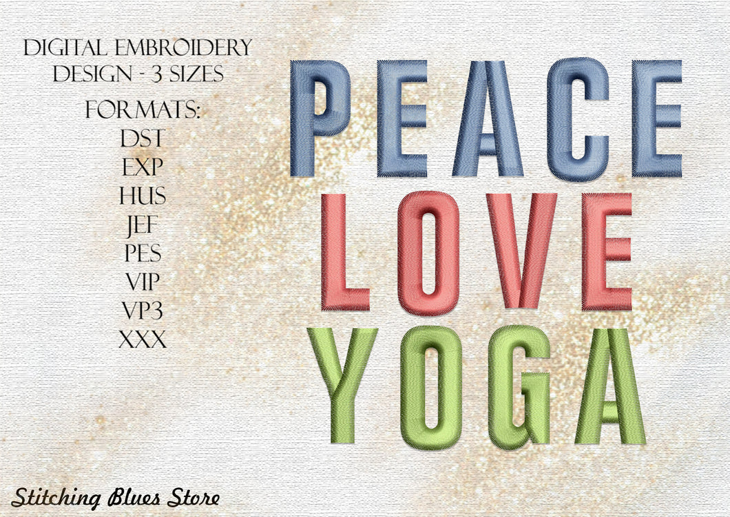 Peace Love Yoga machine embroidery design