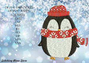 Cute penguin - christmas machine embroidery design - New Year