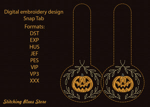 Halloween pumpkin Snap Tab Machine Embroidery Design - Jack-O-Lantern
