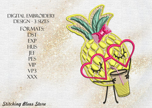 Summer pineapple machine embroidery design