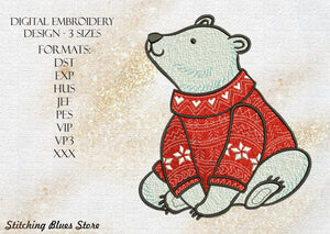 Christmas Polar Bear - machine embroidery design