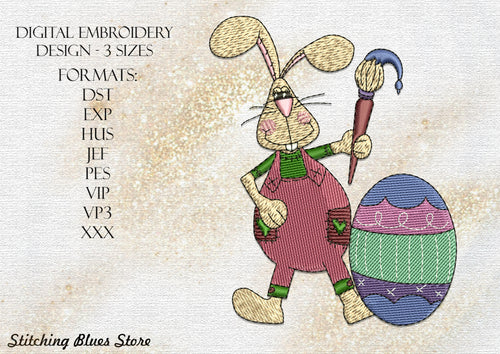 Rabbit Painter Easter machine embroidery design