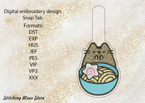 Ramen Cat Snap Tab machine embroidery design