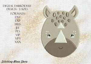 Rhinoceros head machine embroidery design