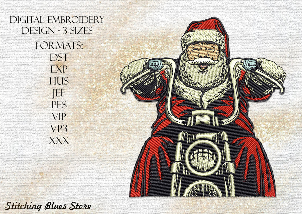 Biker Santa Claus - Christmas machine embroidery design - New Year