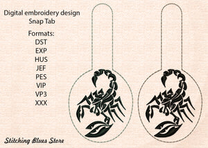 Scorpion Snap Tab machine embroidery design